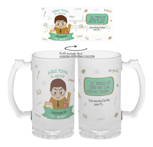 Mug Cervecero Taza Profesor Vidrio Opalizado