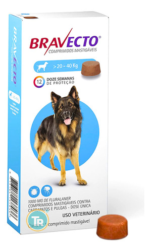 Antiparasitario Perro Bravecto 1000 Mgs De 20 A 40 Kg.