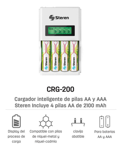 Cargador Inteligente De Pilas Aa Y Aaa Steren Incluye 4 Pila