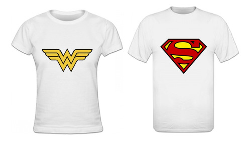 Poleras Estampadas De Pareja Superman Y Wonder Woman