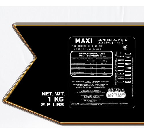Maxi Creatina + Glutamina 1 Kg 50 Servicios Natural