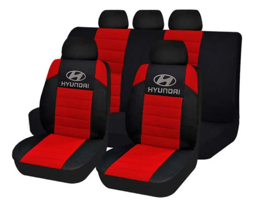 Juego Fundas Universal Tela Negro Rojo Logo Hyundai Bordado