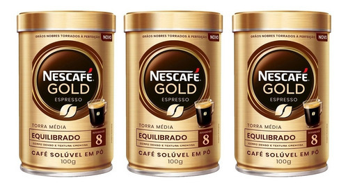 Café solúvel em pó intensidade 8 Nescafé Gold 3 unidades de 100g