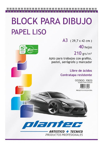 Block Para Dibujo Liso 210 Grs A3 - Anillado - Plantec