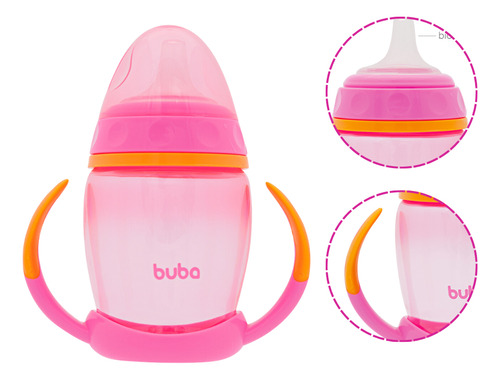 Copo Transição Bebê Com Bico De Silicone Alça Removível Rosa