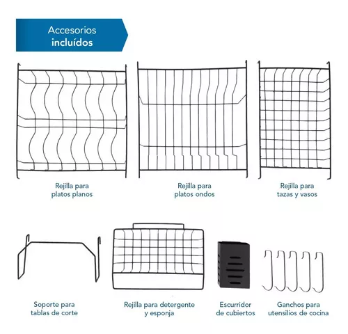 Escurridor Trastes Platos Acero Inoxidable Extendible Negro