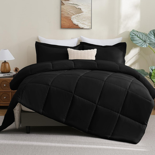 Juego De Edredón Cozylux Tamaño King Negro Con 1 Edredón Y 2