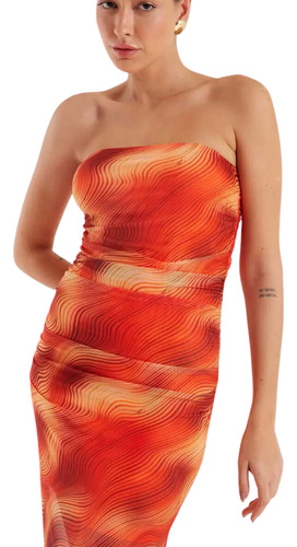 Vestido Triton Midi Slim Drapeado Tule Sunset Waves