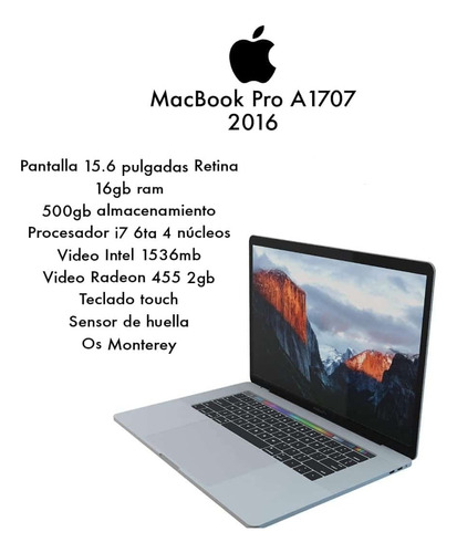 Macbook Pro A1707 15.6 Pulgadas Retina