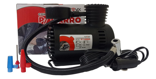 Compressor Ar Elétrico 12v Portatil 300psi 50w 3 Adaptadores Cor Preto