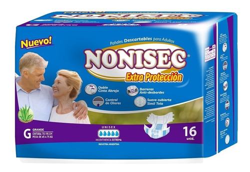 16 Pañales Nonisec Extra Proteccion Talle Grande