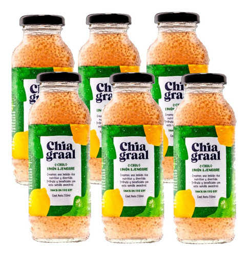 Pack 6 Jugos Chia Graal De Limon Jengibre & Chia X 250ml