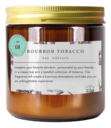 Central220, 08 Bourbon Tobacco Vela Grande 350 Gr