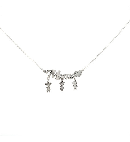 Collar Dije Mamá 3 Niños Corazón Plata .925 Mujer Agálea