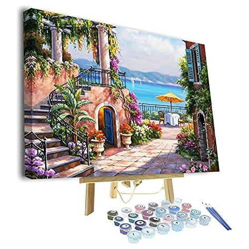 Kit De Pintura Por Números Marco, Paisaje Del Mar Medi...