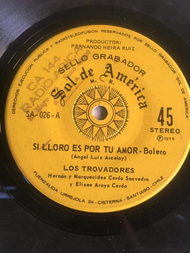 Vinilo Single Los Trovadores 