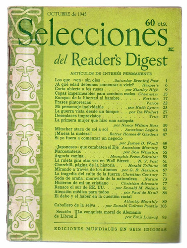 Selecciones Del Reader's Digest Octubre De 1945