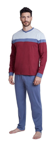 Beckil Cod.3117 Pijama Algodón Jersey Hombre Franjas Bicolor