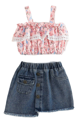 Conjunto De Camisola Con Estampado Floral Y Falda Para Bebés Rosa 18-24 M