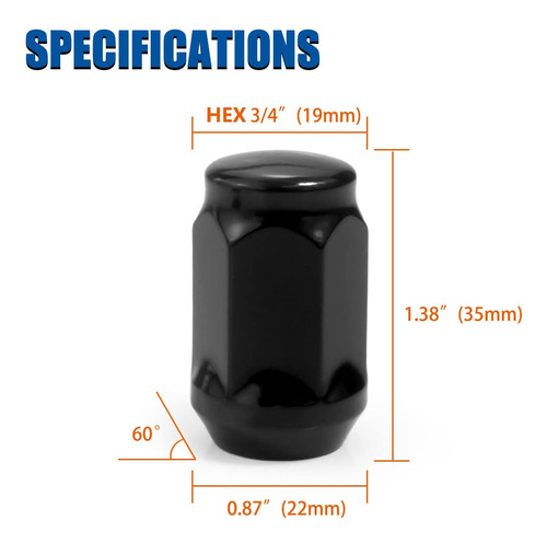 Tuercas Negras De Engaste 1/2-20 19 Mm Extremo Cerrado