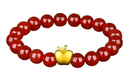 Pulsera Manzana Dorada Ágata Roja 10piezas