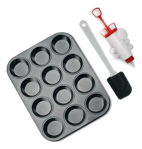 Set Muffins Molde X 12 + Jeringa + Espatula Cupcakes-