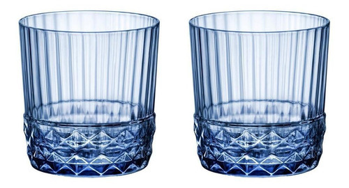 Jogo 2 Copos Cristal Whisky 370 Ml Azul America 20s Bormioli