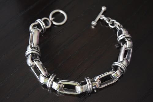 Pulsera Gruesa De Plata Ley .925 Eslabón Largo Para Hombre
