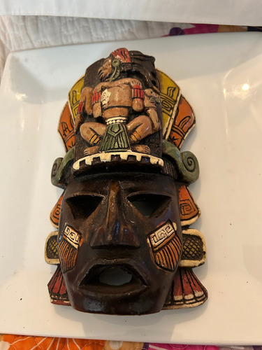 Máscara Azteca De 20 Cm Hecha En Cerámica Marrón (Usado)