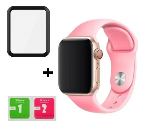 Pulsera y película 3D para Apple Watch de 38 mm, 40 mm, 42 mm, 44 mm, sin color rosa, 42 mm de ancho