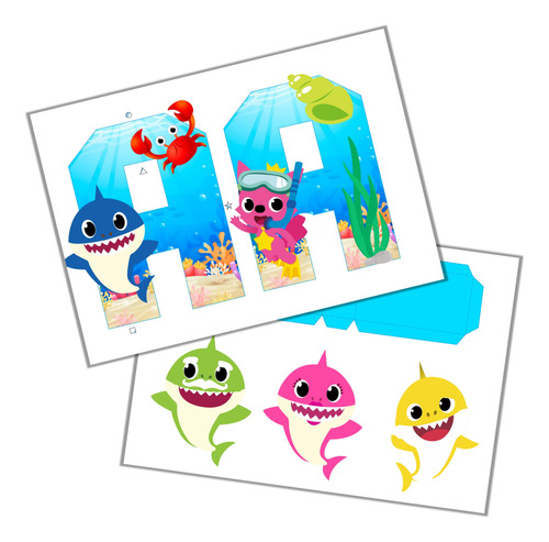 Kit Imprimible Letras 3d Editables Baby Shark