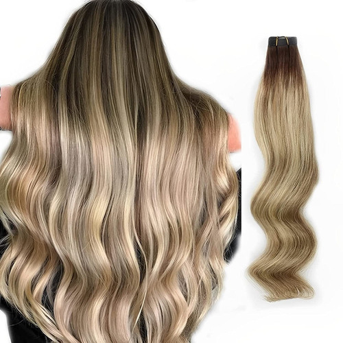 Extensiones Cabello Real 18in 50gr Marrón Ash Con Raíz Oscur