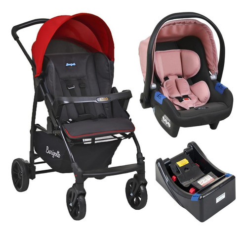 Carrinho De Bebê Ecco Cz Vermelho Bebê Conforto E Base