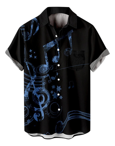 Camisa Musica Para Hombre Manga Corta Boton Playa Aloha