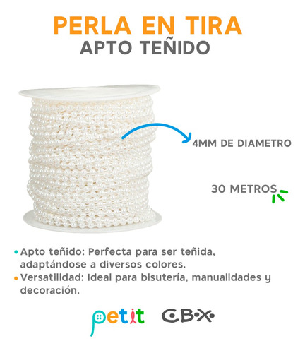 Rollo De Perlas En Tira Apto Teñido Numero 4 X30metros Cbx