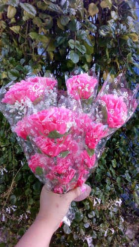 Imagen 3 de 4 de Ramo Flores Artificiales , Claveles De Tela, Flores En Tela