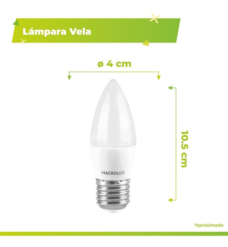 Lampara Vela Led 6w E27 Ac180-240v Luz Calida Macroled
