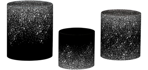 Trio De Capas De Cilindro 3d - Efeito Preto Glitter Prata Cor Colorido Personagem Efeito Glitter