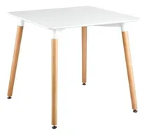 Comprar Mesa Eames Cuadrada 80cm Patas De Madera Calidad Premium Tapa Blanco Patas Marrón Claro