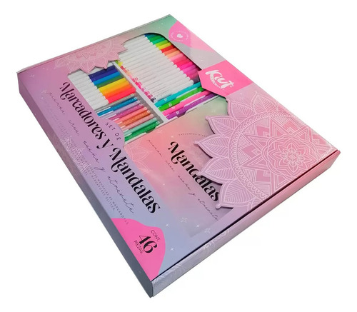 Estuche Kiut Mandalas de 45 Marcadores Plumones Colores Glitter incluye diseños para pintar plantillas