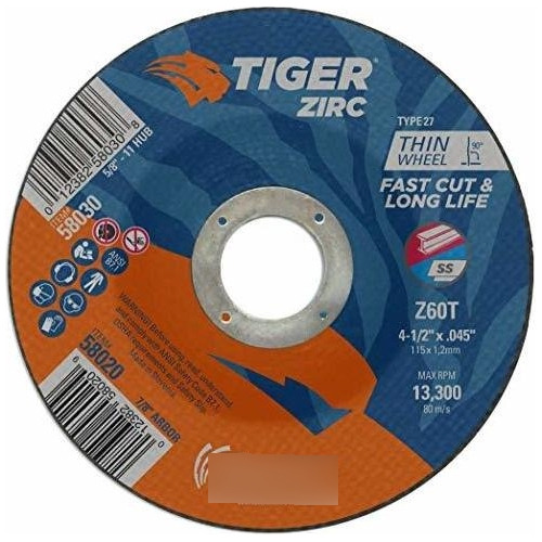 Weiler 58020 4-1 / 2  X 0.045  Tiger Zirc Tipo 27 Disco De C