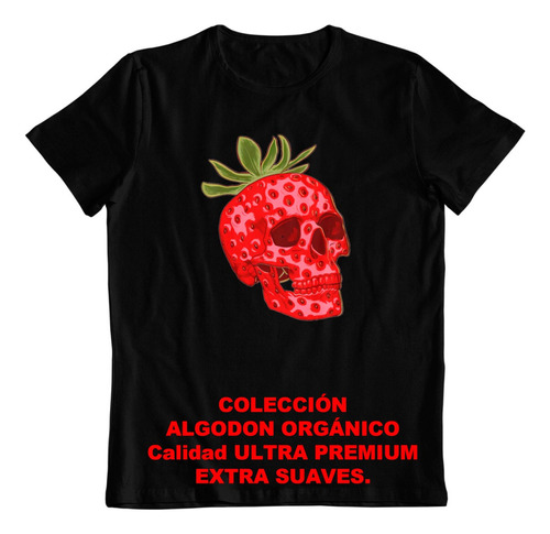 Polera - Dtf - Algodon Organico - Calavera Frutilla