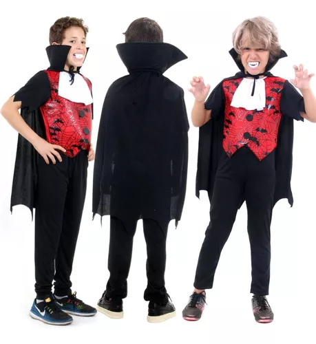 Dracula Cosplay Traje Infantil, Vampiro Assustador, Fantasia