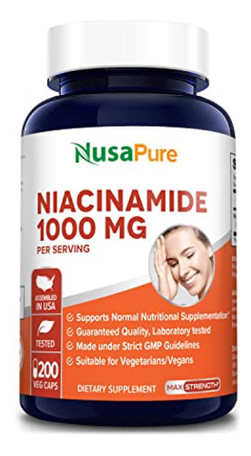 Niacinamida 1000 Mg / 200 Cápsulas Vegetales Sabor Sin Sabor