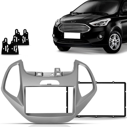 Moldura Painel 2 Din Ford Ka 2014 2015 2016 2017 Prata