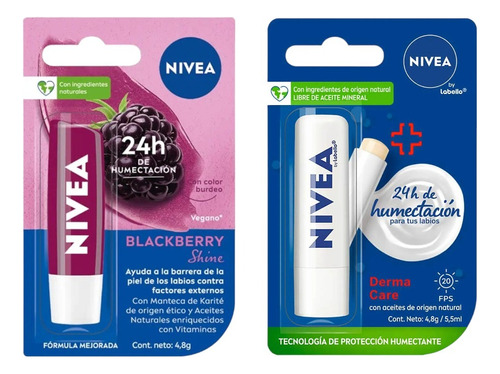 Nivea Protector Labial Blackberry Shine + Labello Derma Care