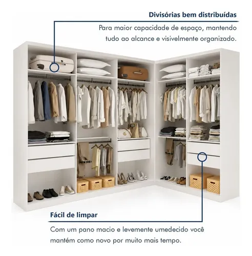 Conjunto Closet Casal 2 Módulos 6 Gavetas França Minastex