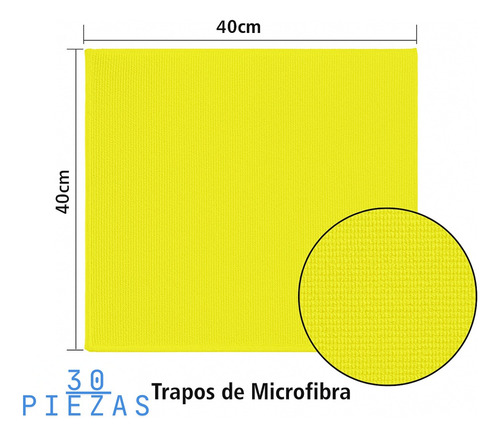 30 Trapos Microfibra Limpieza Multiuso 40x40 Absorbente Amarillo Lisa