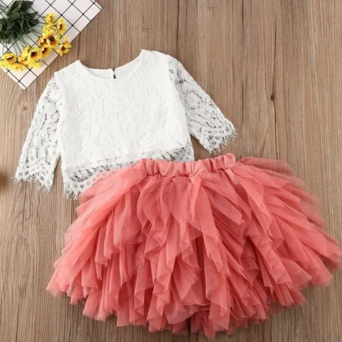 Conjunto Falda Tutú Y Blusa Con Encaje - 2 Piezas