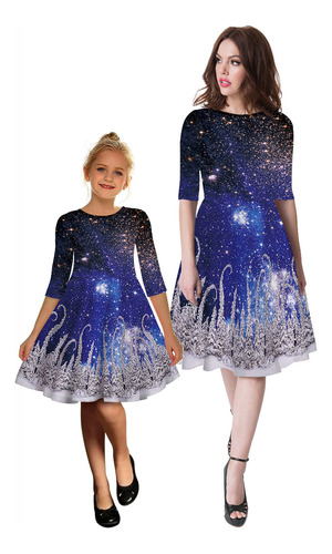 Vestido De Festa Mãe-filha Com Estampa De Natal